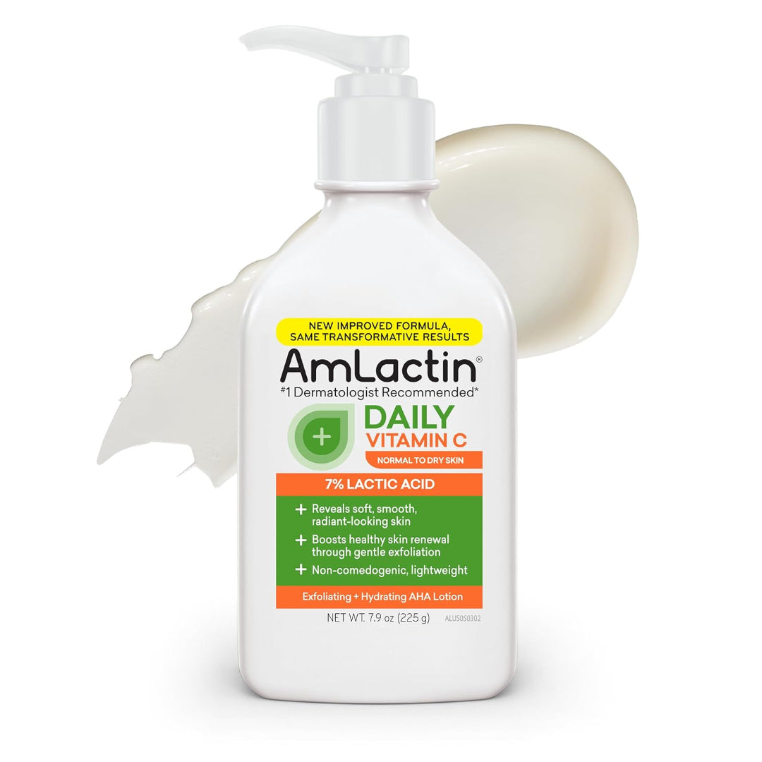 AmLactin Daily Vitamin C Lotion - 7.9 oz Body Lotion with 7% Lactic Acid - Skin-Brightening Exfoliator and Moisturizer