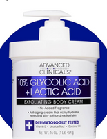 Advanced Clinicals 10% Glycolic Acid + Lactic Acid Lotion Exfoliant Moisturizing Cream With Hyaluronic Acid Moisturizer | AHA Exfoliating Body Cream I