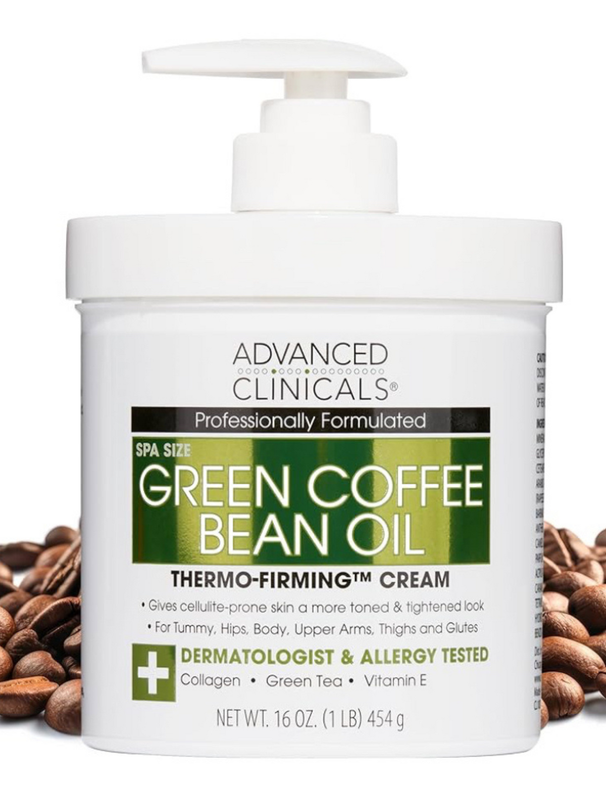 Advanced Clinicals Green Coffee Bean Thermo - Firming Body Lotion | Caffeine Infused Collagen Cream Moisturizer & Body Cream For Women, Stomach, Legs, & To Improve Look Of Textured Crepey Skin, 16 Oz