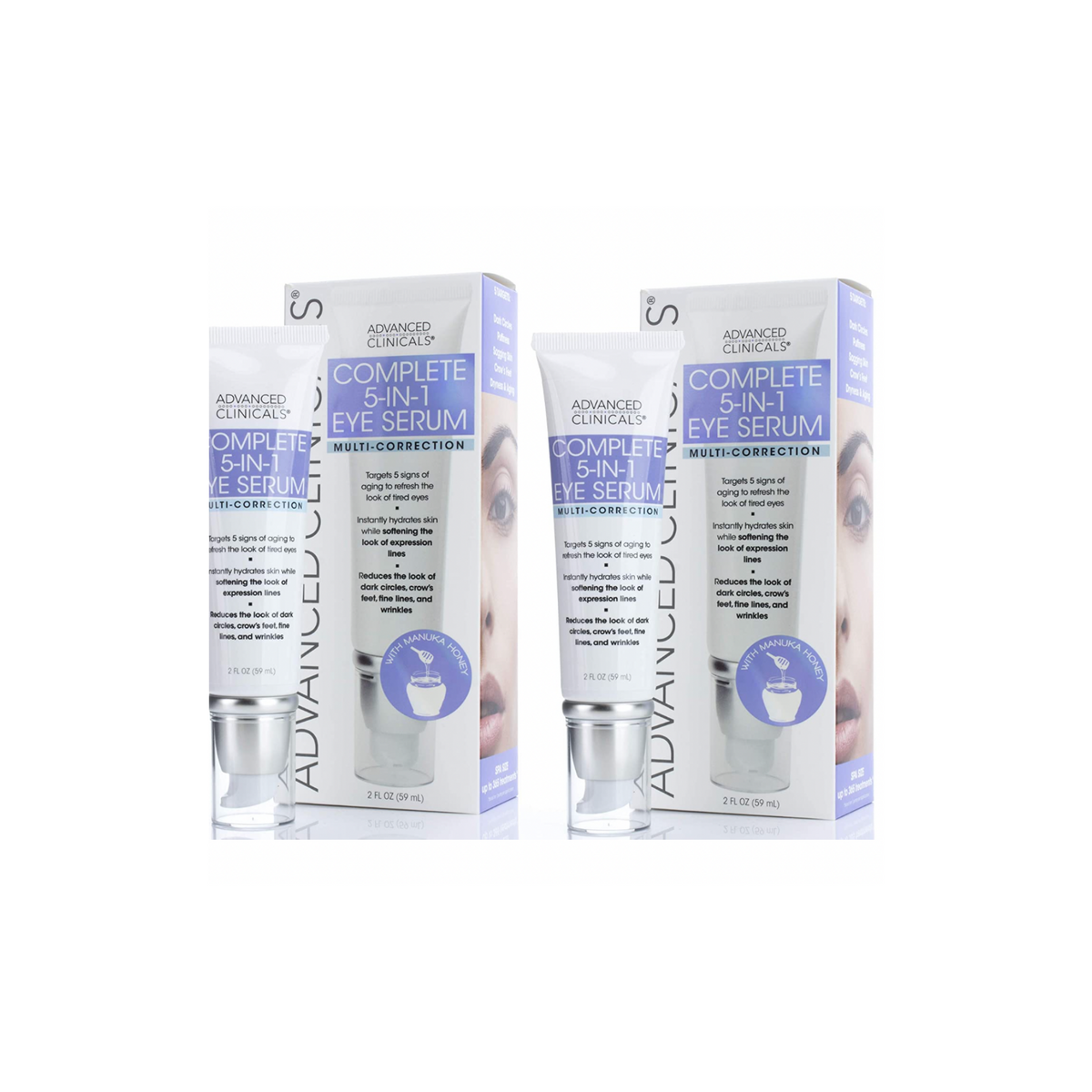 Advanced Clinicals 5-in-1 Multi Correction Anti-Aging Eye Serum w/Retinol, Collagen, Vitamin C, & Manuka Honey. For dark circles, wrinkles, crow's.